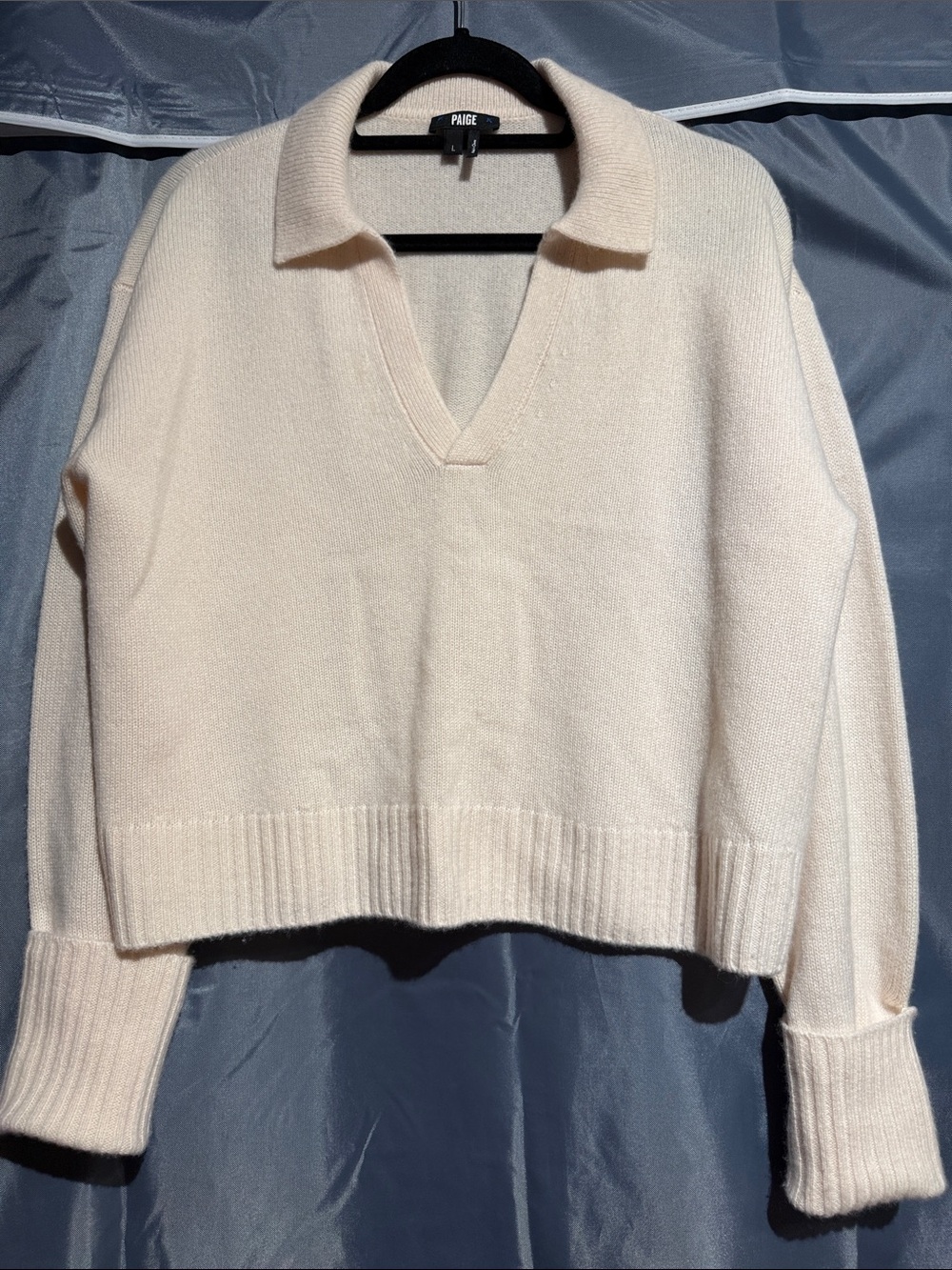 PAIGE Soft Cream Collared V-Neck Sweater